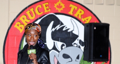 Speaking at Bruce Trail Public School.