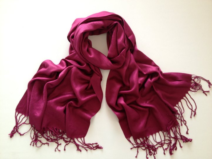 Cranberry coloured pashmina scarf.