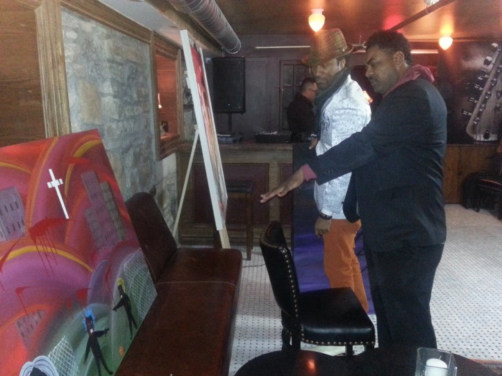 River talks about his art with Dewitt Lee one of Toronto's Mayoral candidates in the 2014 election.