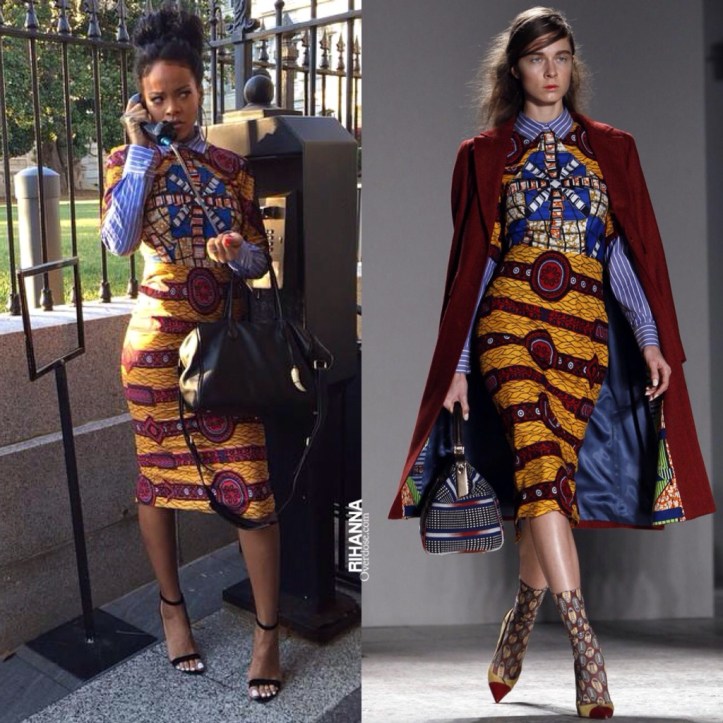 Rihanna rocks this dress from Stella Jean's runway collection.